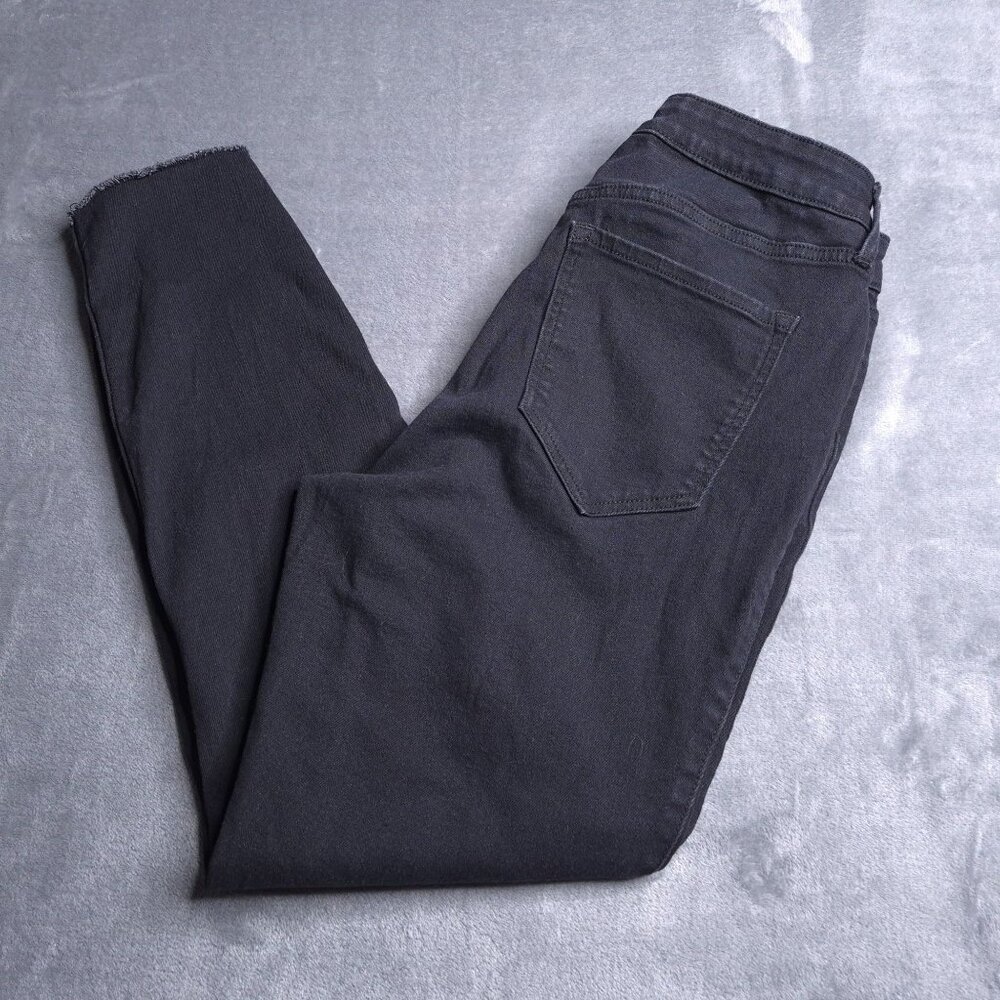 Old Navy Womens Rockstar High Rise Super Skinny Jeans 12 Black Stretch Raw Hem